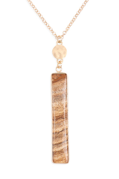 Hdn3116 - Bar Natural Stone Pendant Chain Necklace