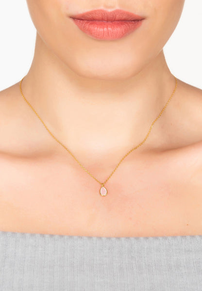 Pisa Mini Teardrop Necklace Gold Rose Quartz