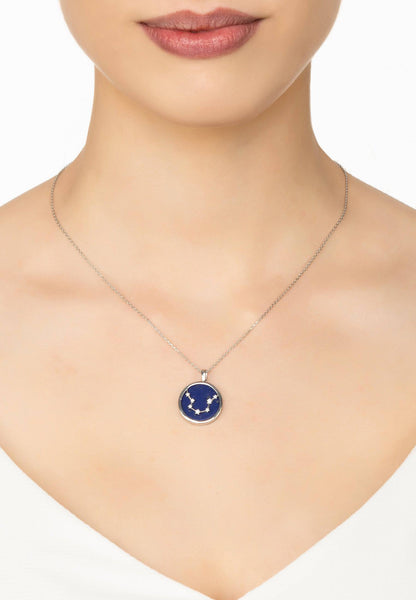 Zodiac Lapis Lazuli Gemstone Star Constellation Pendant Necklace Silver Aquarius