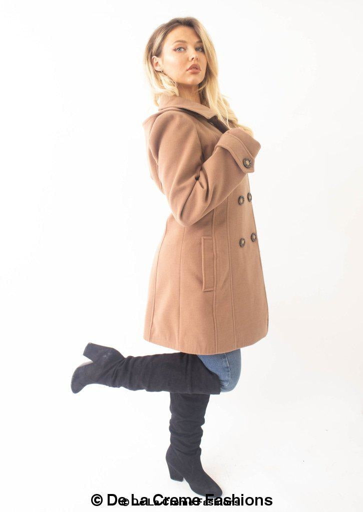 Womens Wool Feel Double Breasted Hooded Coat ALFC