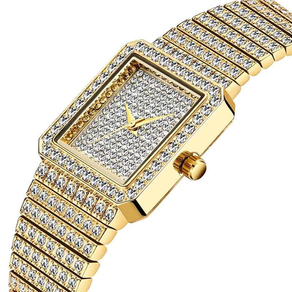 MISSFOX Diamond Watch for Women Luxury Brand Ladies Gold Square Watch