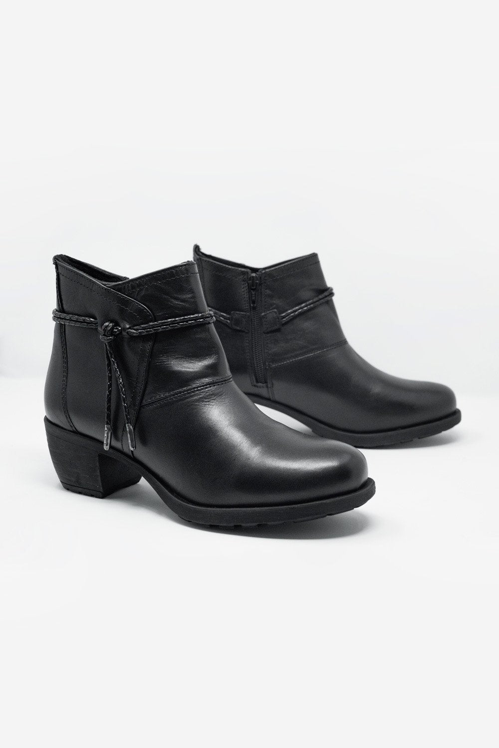Black Blocked Mid Heeled Ankle Boots